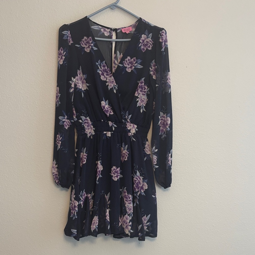 Miami Black and Purple Floral Long Sleeve Dress
